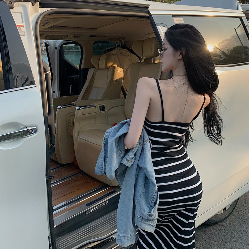 Cocory vn Đầm Maxi Hai Dây Kẻ Sọc Thời Trang Mùa Hè Dành Cho Nữ