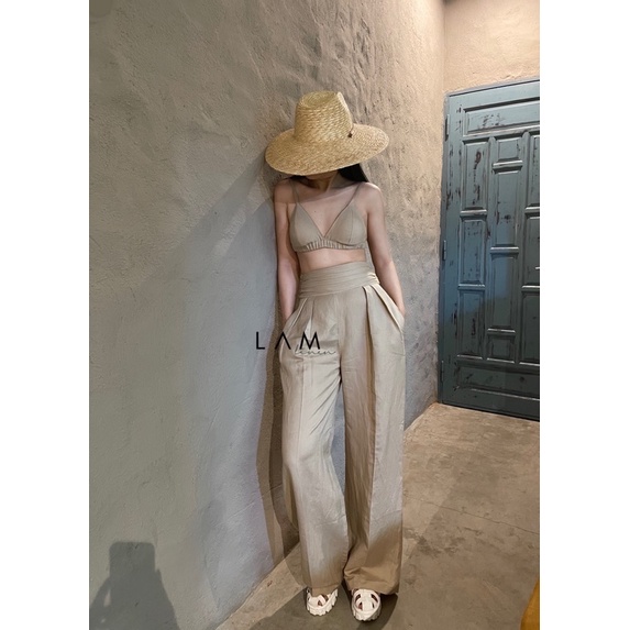 Quần dài ống rộng- Cạp lưng to xếp ly,  vải Linen cao cấp