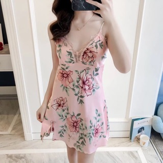 Váy ngủ 2 dây hoa phi lụa ( sẵn )