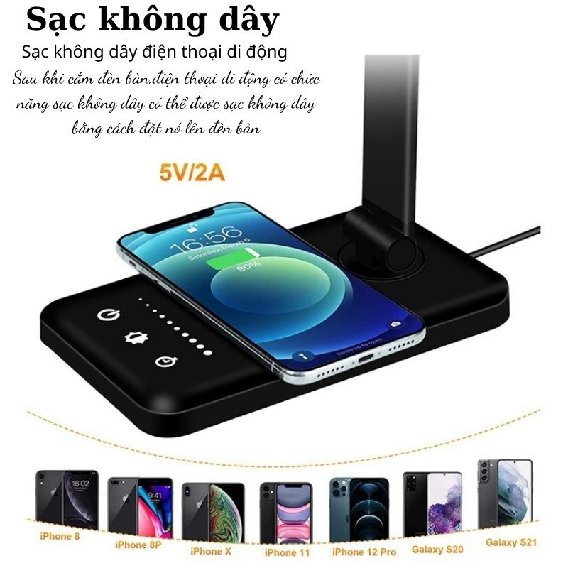 Đèn học để bàn đa năng chống cận thị - Đèn không dây kết hợp sạc điện thoại