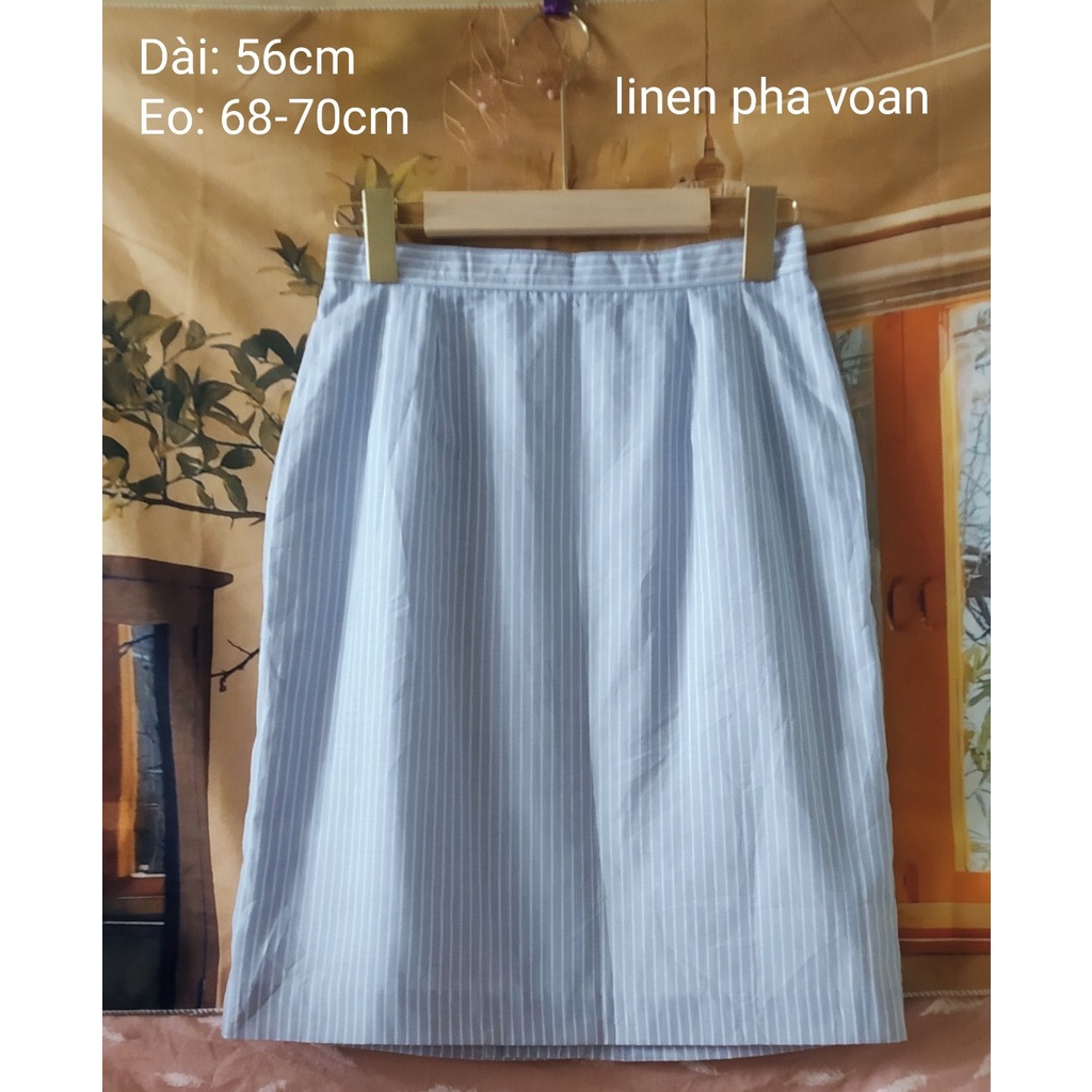 |2hand| Chân váy công sở linen pha voan nhật Blouse họa tiết kẻ sọc