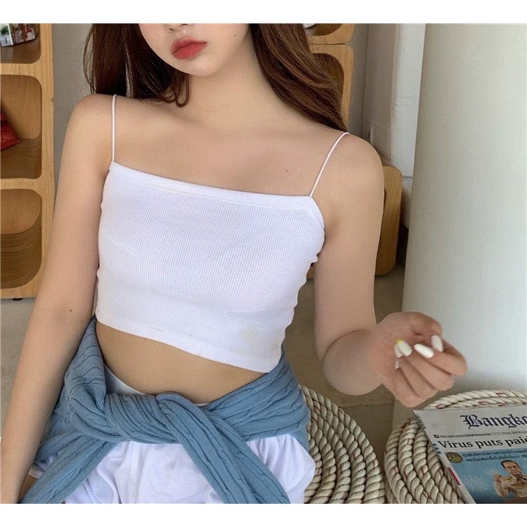 Áo 2 dây sợi bún cotton , áo croptop nữ hai dây thun tăm dáng ôm body co giãn tốt LALY CR02