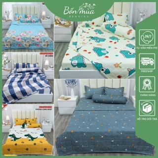 Bộ Chăn Ga Gối 5 món cotton poly , ga giường bo chun kèm chăn trần hè và 2 vỏ gối nằm, 1 vỏ gối ôm -ảnh thật