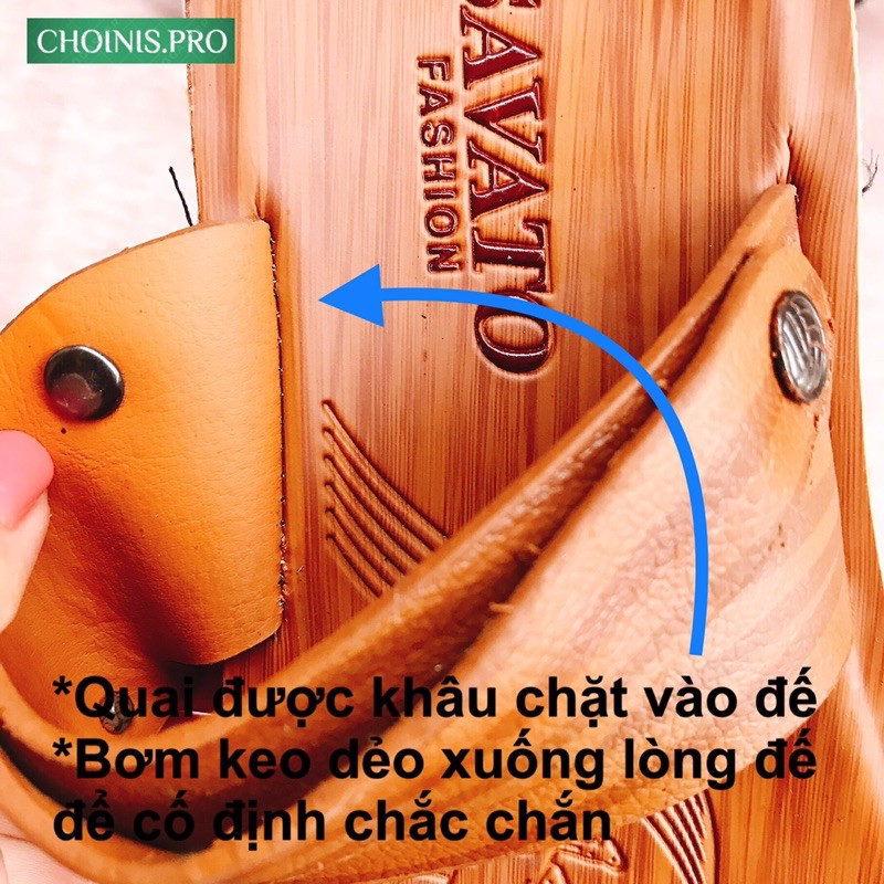 Dép da nam Da bò cao cấp CHOINIS Đế bơm cao su liền với quai da (Dành cho cả trung niên, trung tuổi)