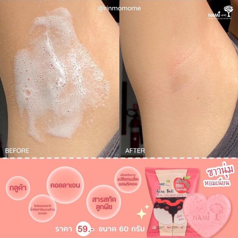 Xà Phòng Soap Nami Aura Butt Gluta - Collagen Scrub Thái Lan giảm thâm mông , nách , mụn siêu trắng [che ten san pham] | BigBuy360 - bigbuy360.vn