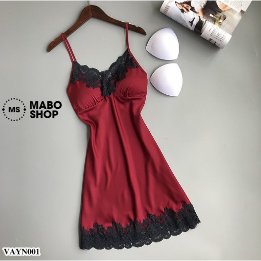 ( Mẫu mới 2020) Váy ngủ nữ lụa phối ren sexy VAYN001 cao cấp có mút nâng ngực | WebRaoVat - webraovat.net.vn