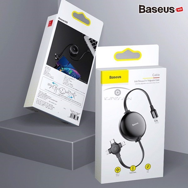 Cáp sạc điện 3 trong 1 Type-C/ Micro USB/ Lightning dạng dây rút tiện dụng Baseus, cáp sạc điện thoại đa năng giá tốt