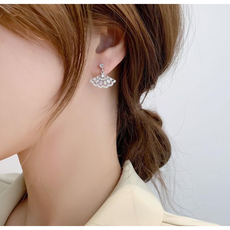 Thời trang vỏ sò tai móc S950 bạc cao carbon kim cương bông tai cho phụ nữ