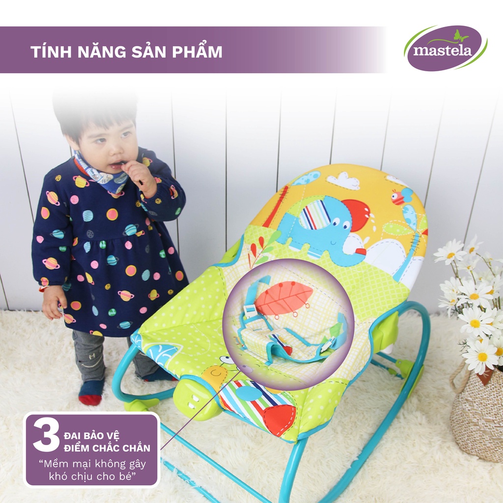 Ghế rung thư giãn kiêm bập bênh  2 trong 1 kèm 12 bản nhạc trắng ru ngủ Mastela 6922/21/20 cho bé từ sơ sinh tới 6 tuổi