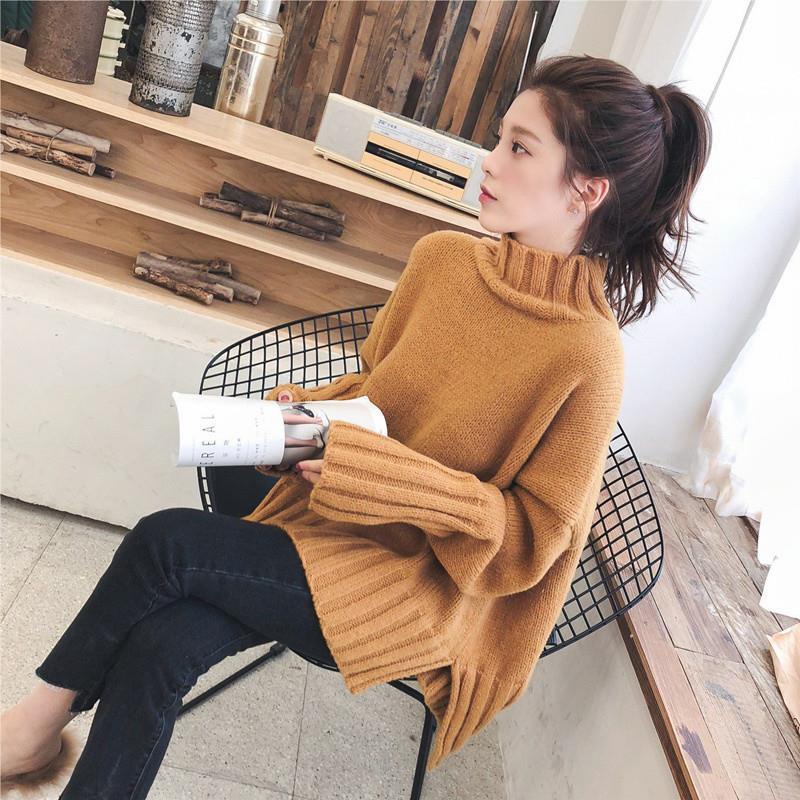 Áo Sweater Cổ Lọ Màu Trơn Thời Trang Thu Đông Phong Cách Hàn Quốc Cho Nữ