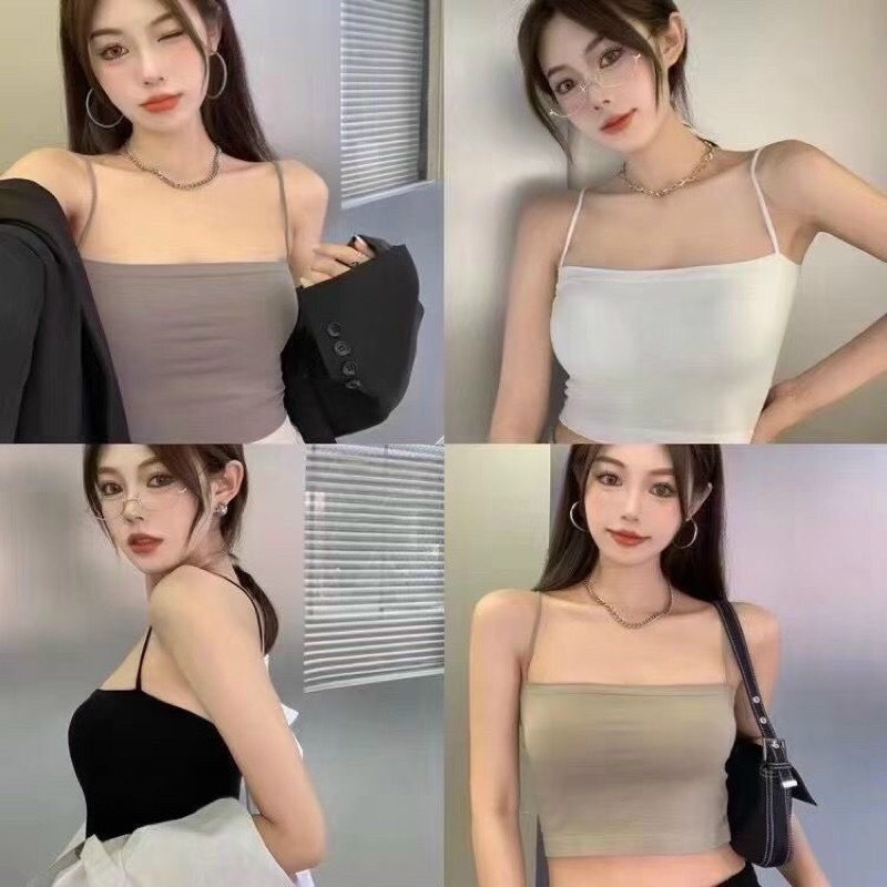 Hot trend - Áo bra cotton 2 dây kèm đệm ngực dáng croptop mẫu mới B23