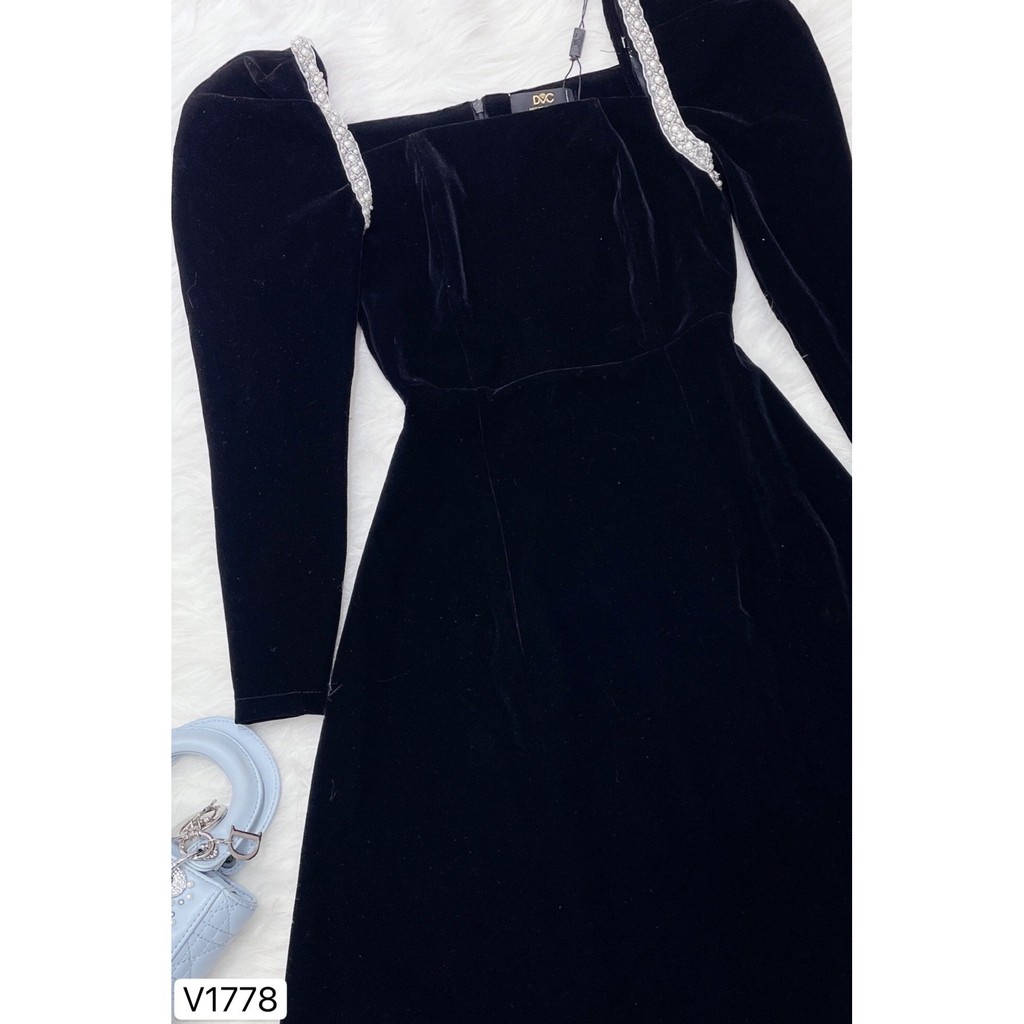 Váy nhung đen viền ngọc V1778 - Đẹp Shop DVC - Kèm ảnh thật trải sàn do shop tự chụp | BigBuy360 - bigbuy360.vn