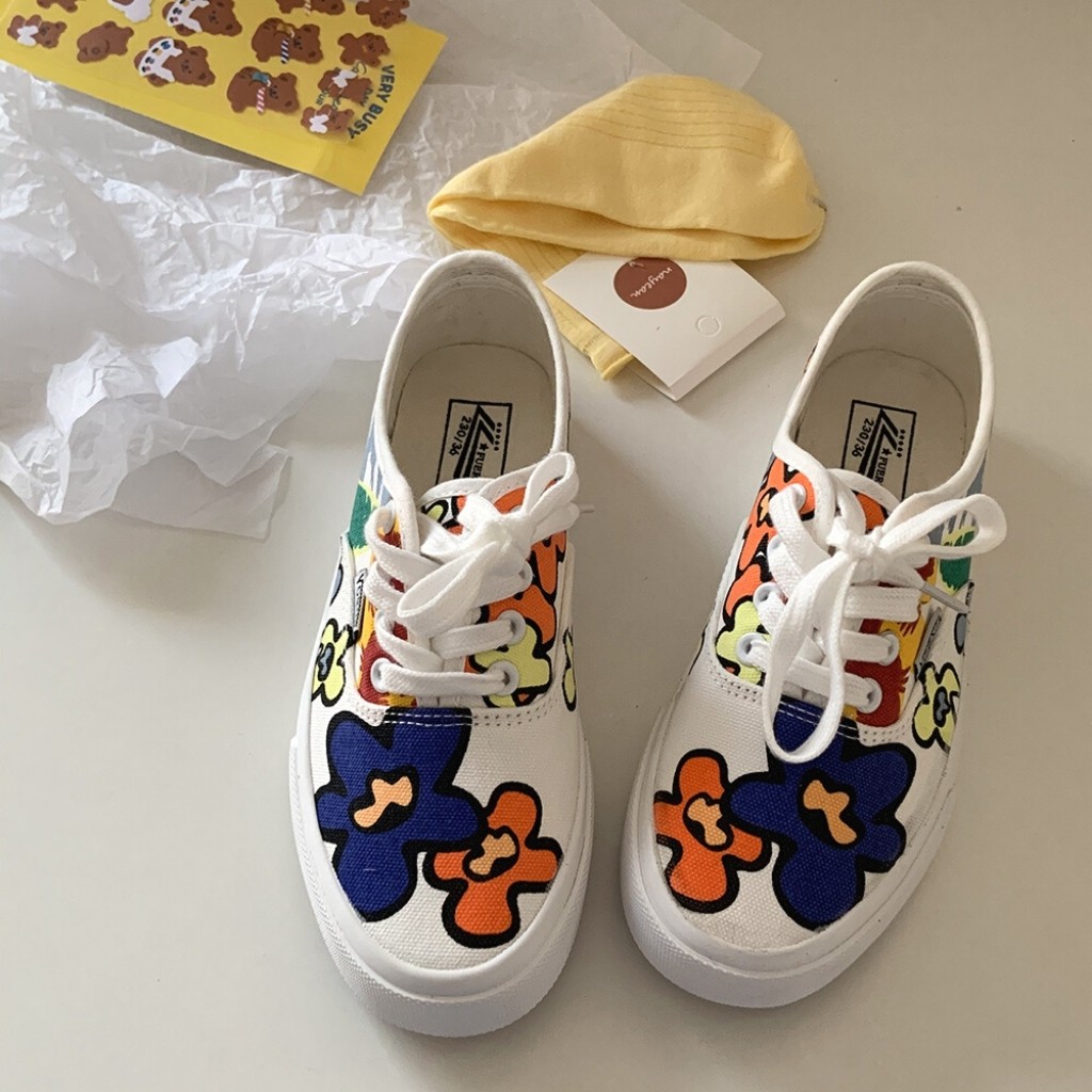 Giày vải hoạ tiết hoa sắc màu dây buộc phong cách Ulzzang Kichi Shoes mã 1195