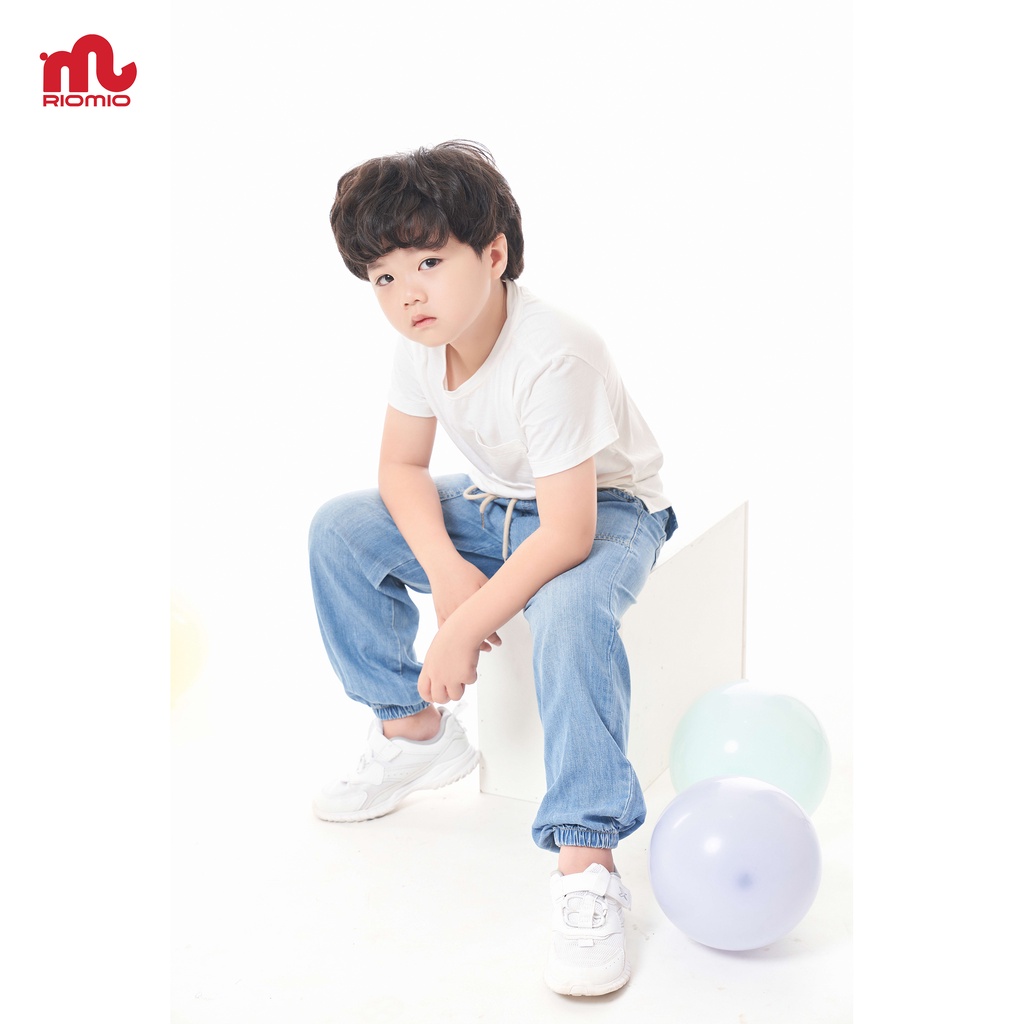 Quần jean cho bé trai 5-12 tuổi size 20-50kg RIOMIO ống rộng cạp chun bo gấu cotton jean sợi coolmax kèm quà tặng- RM259