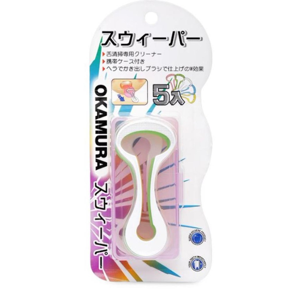 Túi dụng cụ cạo lưỡi cao cấp Okamura (Japan), giữ vệ sinh lưỡi, phòng nha chu, ngăn ngừa hôi miệng- gói 5 chiếc