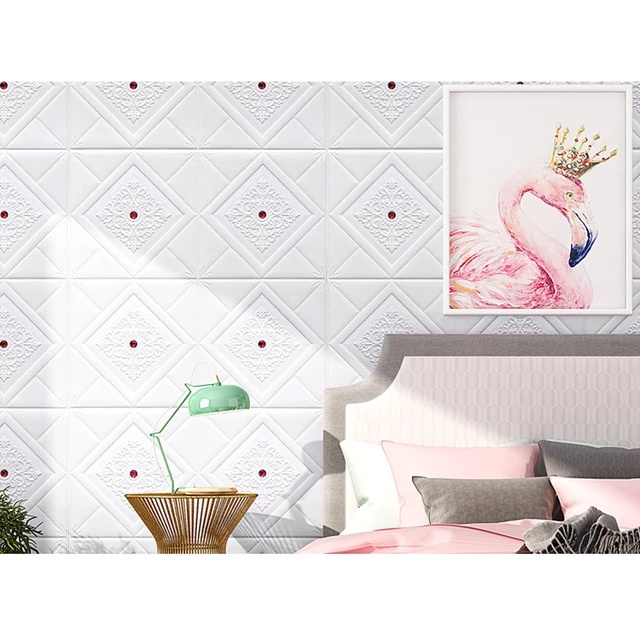 Xốp Dán Tường Hoa Văn Đính Đá Kích Thước 70cm*70cm ,Sẵn Keo Bóc Dán Dày 4mm Cao Cấp