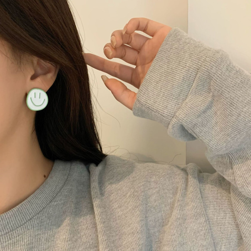 S925 Silver Post Korea Dongdaemun Candy Color Smiley Earrings Simple and Sweet Earrings F480