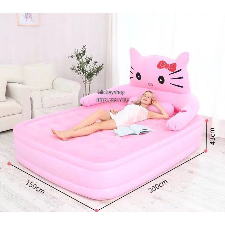(GIÁ SALE) Giường hơi hình thú mèo kitty màu hồng nệm hơi 3 tầng 2 người  nằm Mẫu giường trẻ em Người lớn đều nằm được