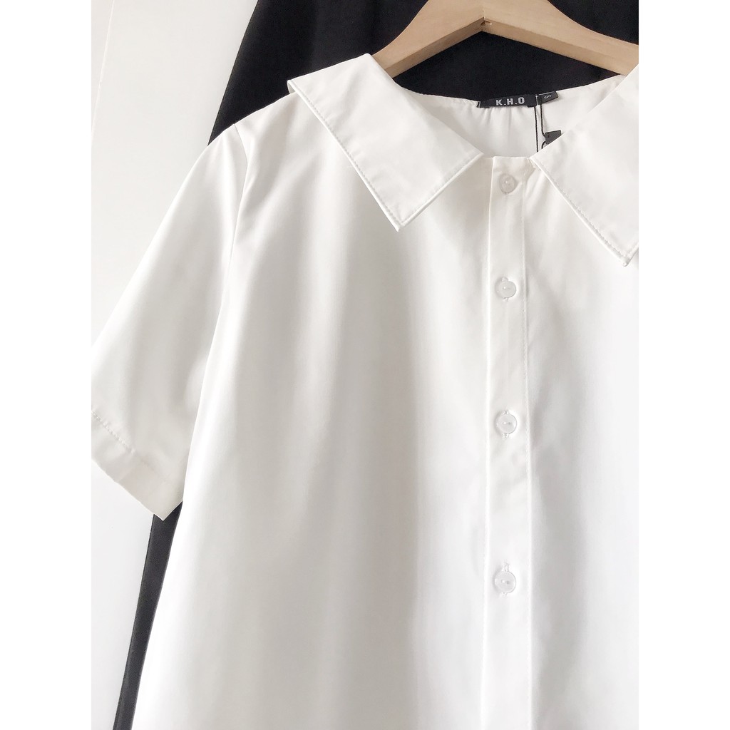 Áo sơ mi nữ tay ngắn, vải không nhăn cotton mát, phong cách hàn quốc