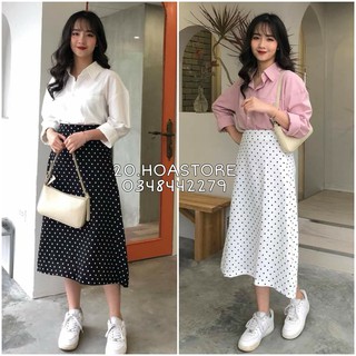 Chân váy dài họa tiết chấm bi nhẹ nhàng xinh xắn cho nữ