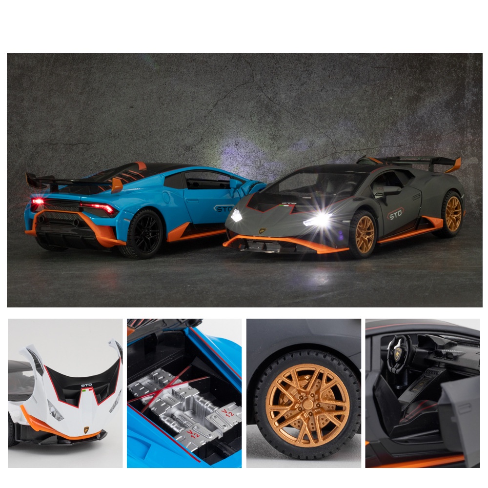 Xe mô hình Lamborghini Huracan STO tỉ lệ 1:24 khung thân hợp kim lốp cao su , có đèn và âm thanh