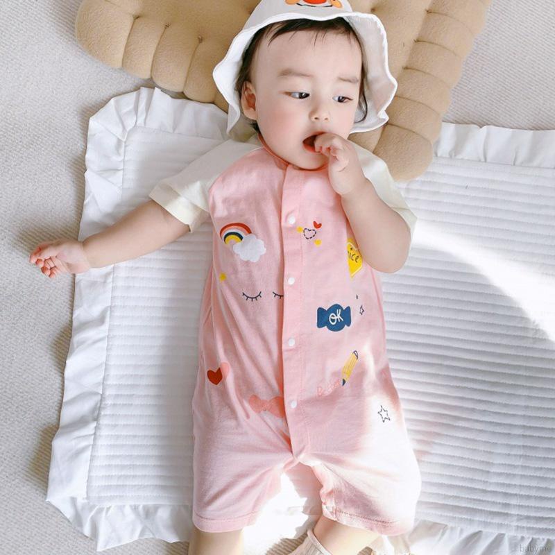 Bộ Áo Liền Quần Tay Ngắn Chất Liệu Cotton Mỏng Thoáng Khí Thời Trang Mùa Hè Cho Bé
