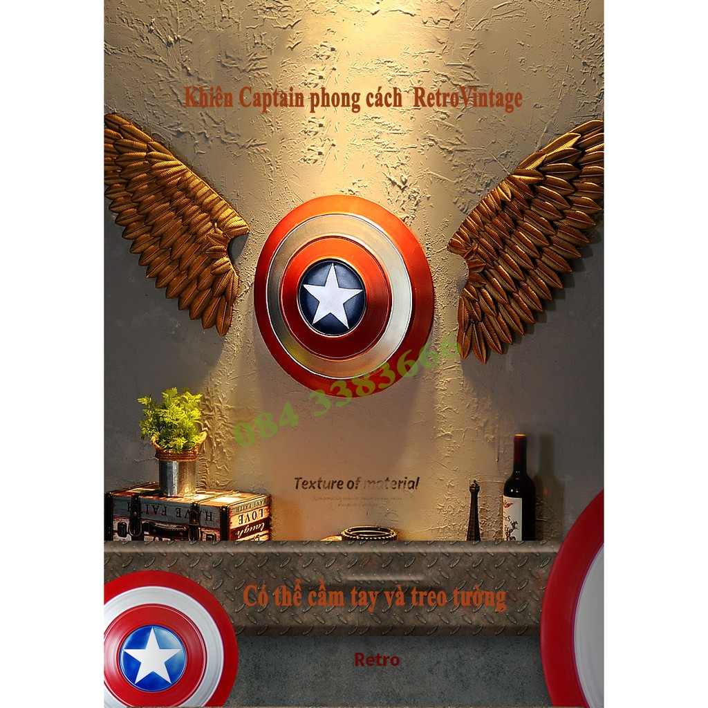 Khiên Captain American Shield Marvel Avenger cầm tay, treo tường kim loại tỷ lệ 1:1 đường kính 48cm