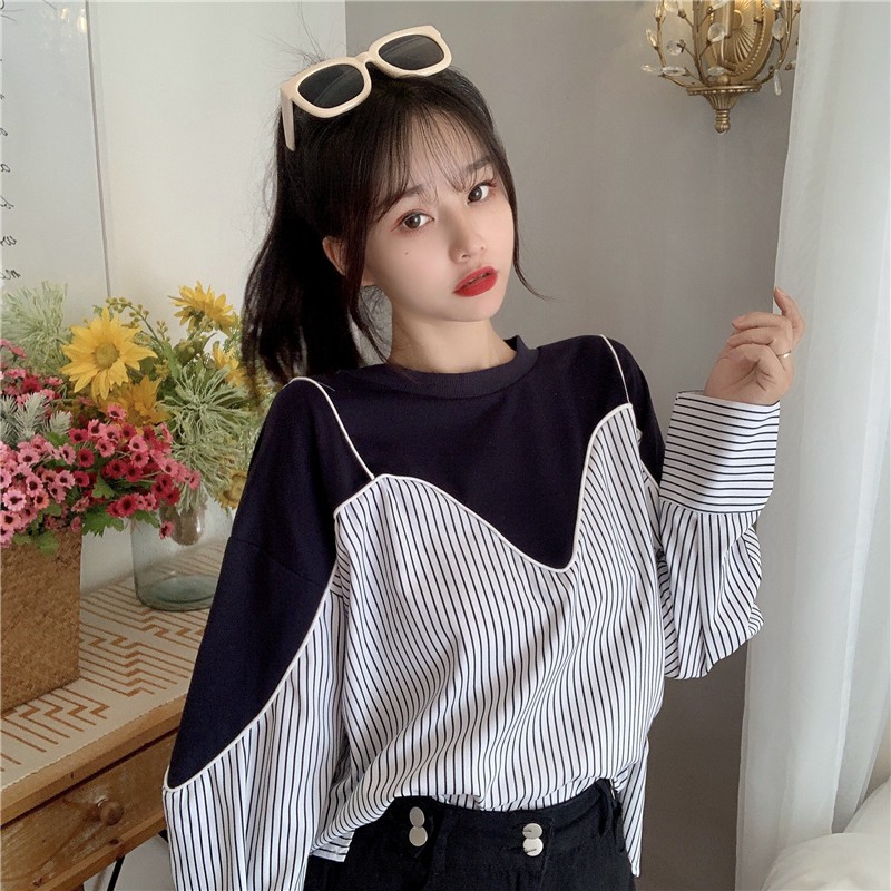 Áo thun kẻ giả yếm phong cách Hàn quốc