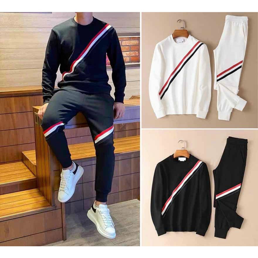Bộ Quần Áo Thể Thao Nam Thu Đông Dài Tay Của Nam Chất Liệu Poly Trơn Không Xù