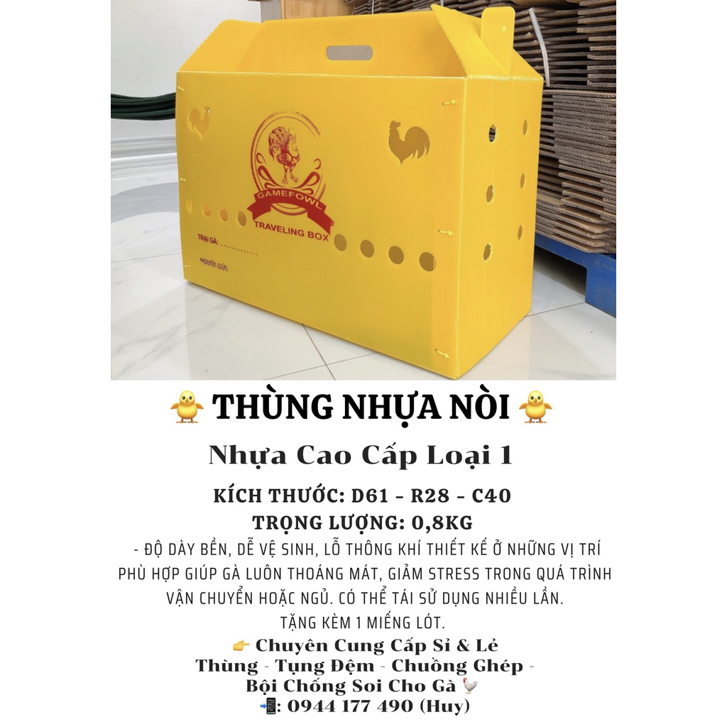 Thùng Gà Nòi bằng Nhựa Cao Cấp. Độ bền cao, chắc chắn. Phụ kiện để Gà ngủ, vận chuyển đi xa được thoải mái.