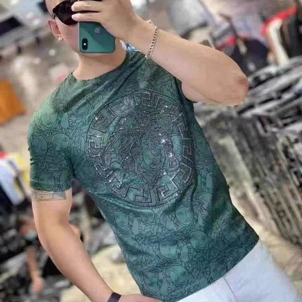 Áo Thun Tay Ngắn In Logo Versace Đính Đá Thời Trang Cho Nam