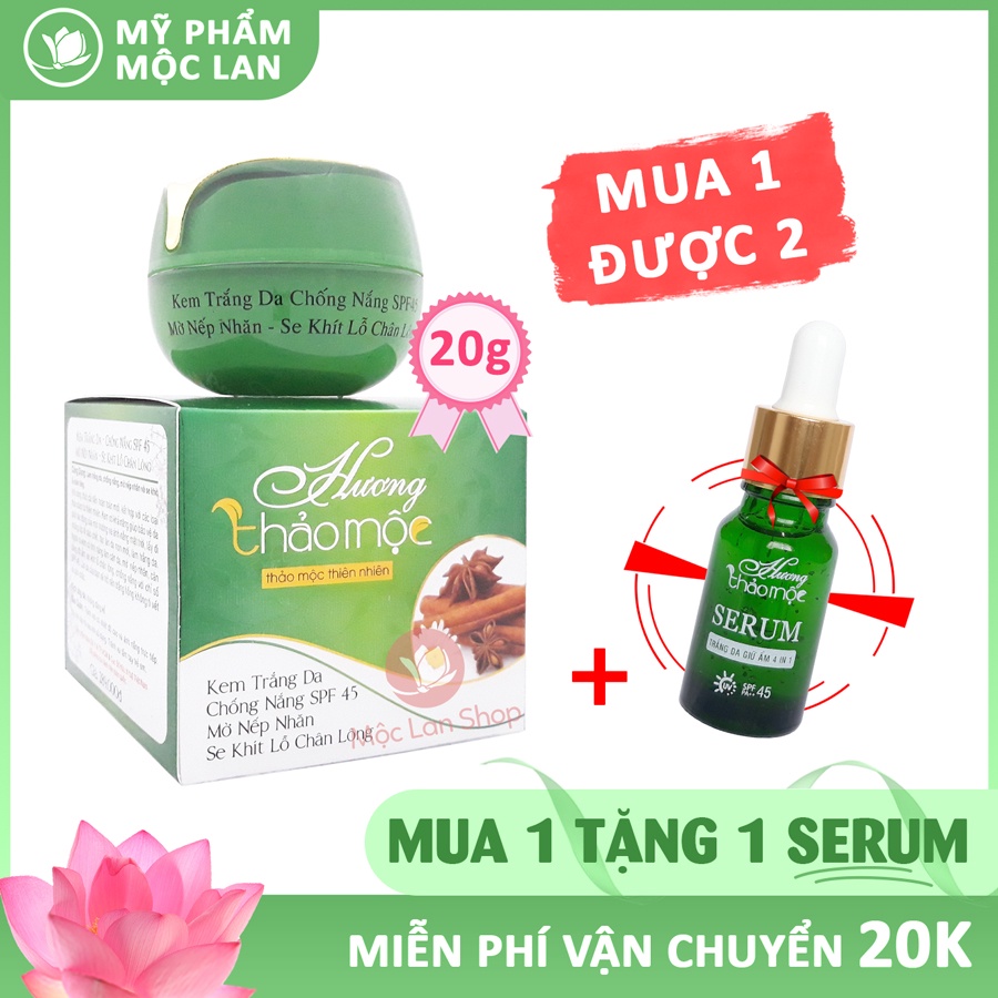 Kem dưỡng trắng da mặt, chống nắng spf 45, mờ nếp nhăn, se khít lỗ chân lông - Kem Hương Thảo Mộc 20g - Mỹ phẩm Mộc Lan