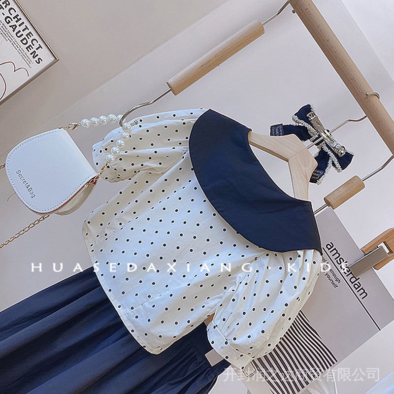 Bộ Áo Tay Phồng Họa Tiết Chấm Bi Kèm Chân Váy Phong Cách Hàn Quốc Thời Trang Mùa Hè Dành Cho Bé Gái 2022