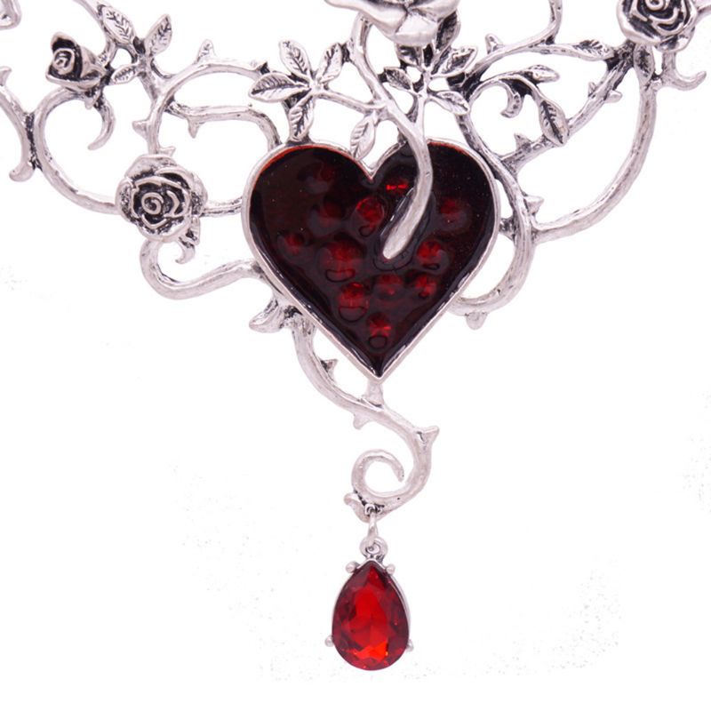 Vòng cổ choker đính kim cương giả màu đỏ phong cách Gothic Victorian Punk quà tặng cho tiệc chiều cocktail Halloween