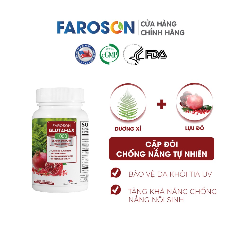 Glutathione trắng da mờ nám chống nắng Glutamax 1000 hộp 30 viên | BigBuy360 - bigbuy360.vn