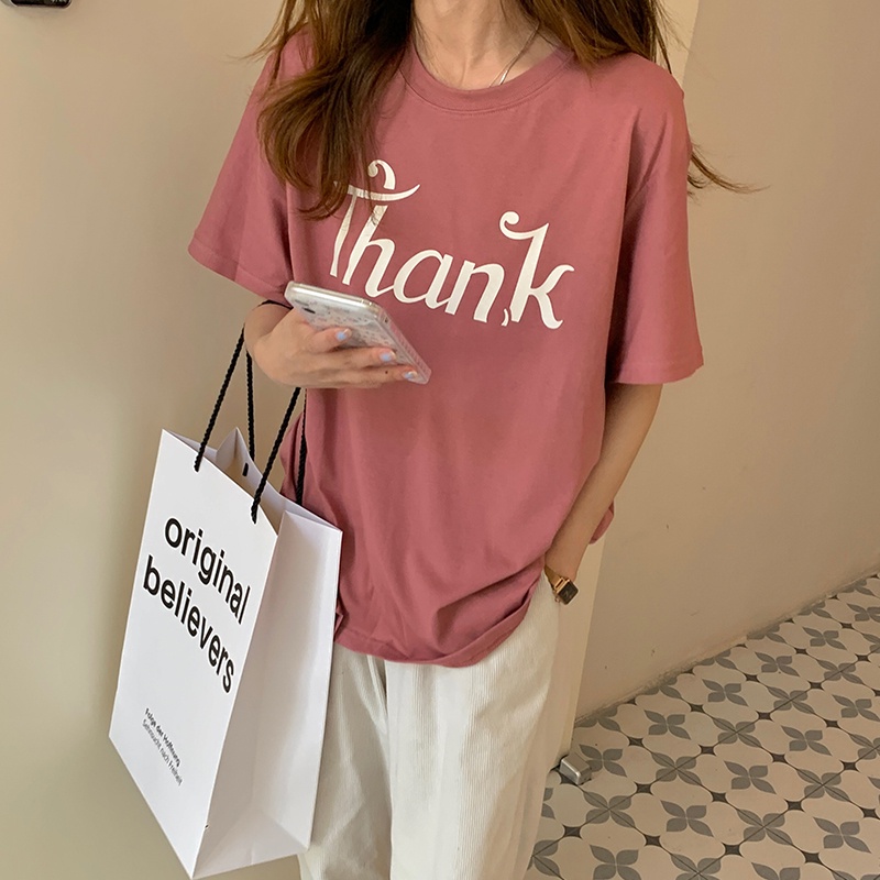 SUXI Áo Thun Nữ Mùa Hè Dáng Rộng Tay Ngắn In Chữ Hàng Mới