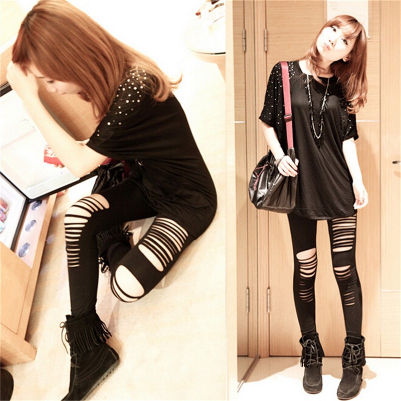 Quần Legging Đen Kẻ Sọc Phong Cách Gothic Quyến Rũ Cho Nữ