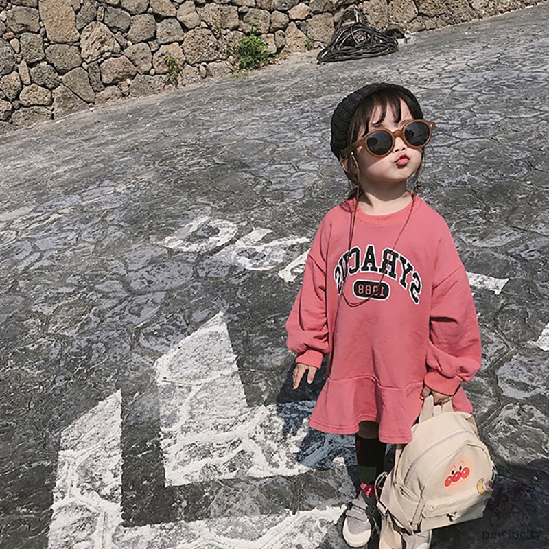 Đầm Dáng Rộng In Chữ Phong Cách Thời Trang Mùa Thu Hàn Quốc Cho Bé Gái