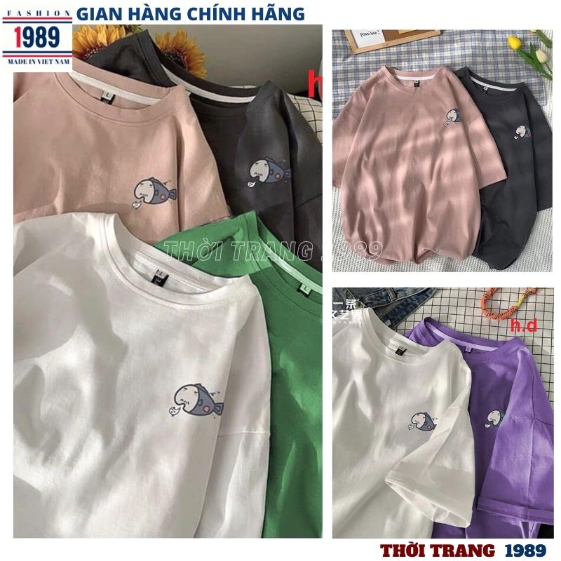 Áo thun nam nữ unisex tay lỡ in hình CÁ form rộng dấu quần kute chất cottong cực xinh trẻ chung năng động -PHƯƠNG 1989