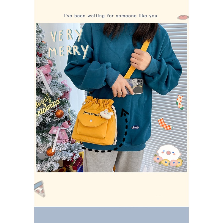 Túi vải canvas đeo chéo dễ thương cho nữ