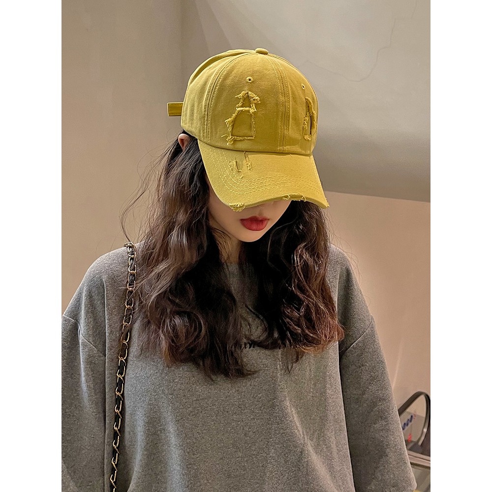 Mũ lưỡi trai bóng chày chống nắng màu trơn phối lỗ rách kín phong cách hip hop Hàn Quốc thời trang mùa hè cho nam nữ