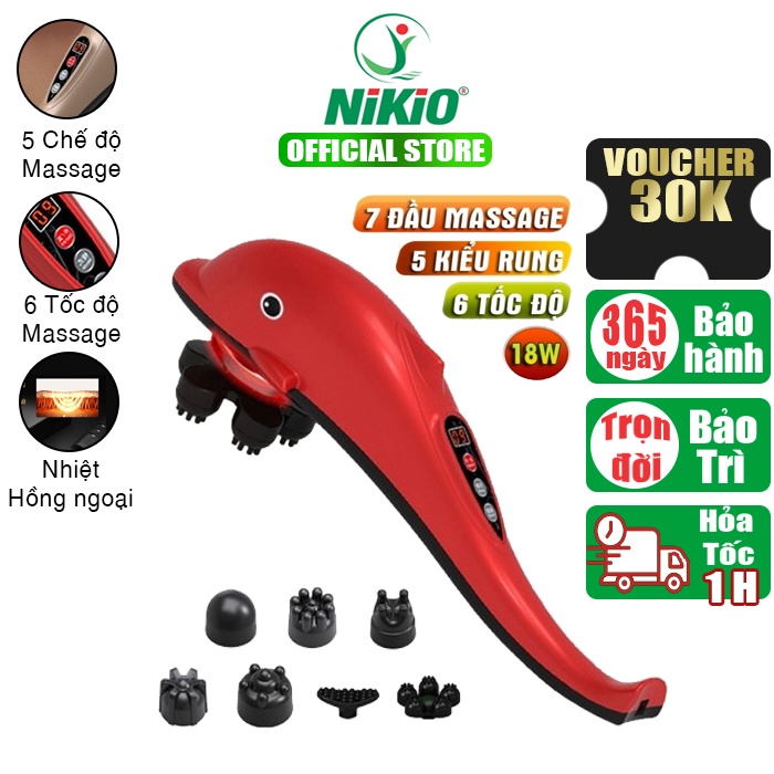 Máy massage cá heo cầm tay pin sạc Nikio NK-178 - 7 đầu thế hệ mới