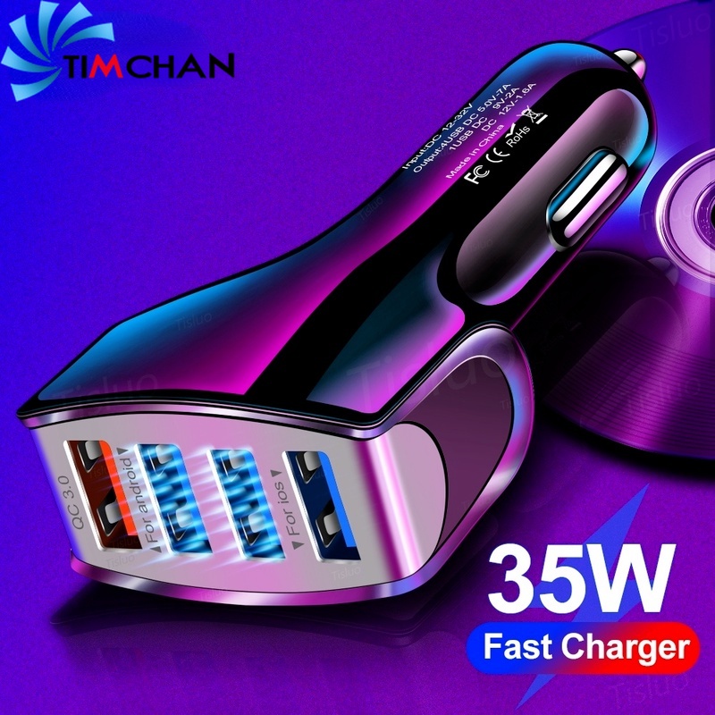 Củ sạc nhanh QC 3.0 4 cổng USB màn hình LED thông dụng cho xe hơi
