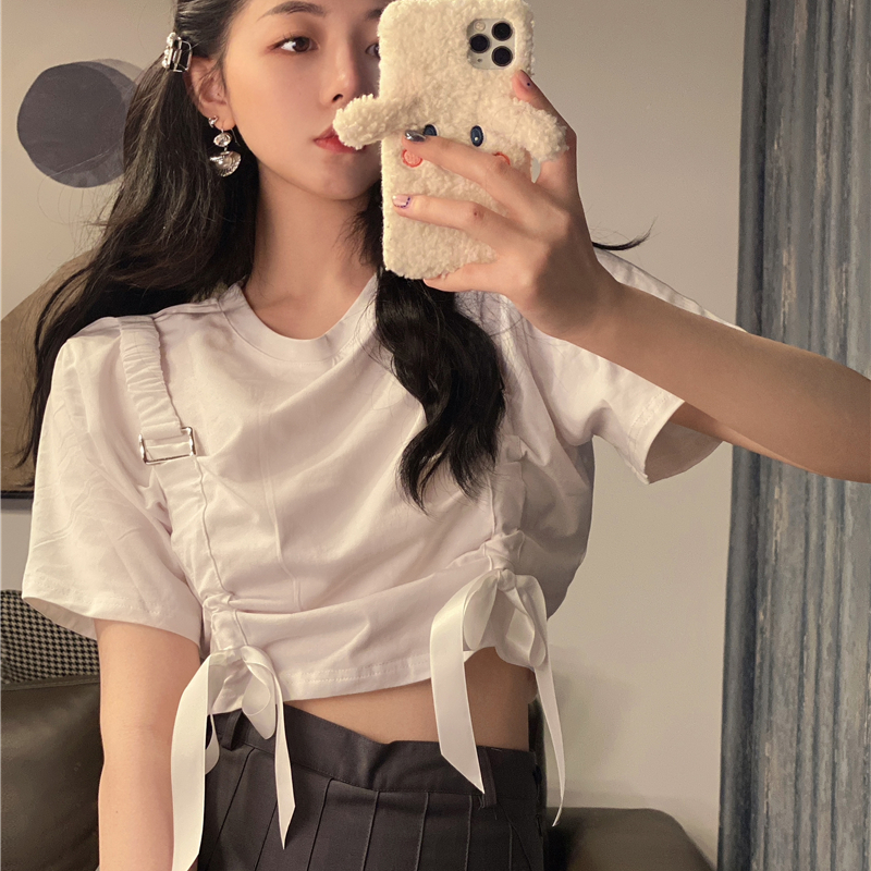 Áo Thun Ngắn Tay Phối Nơ Xinh Xắn Dành Cho Nữ