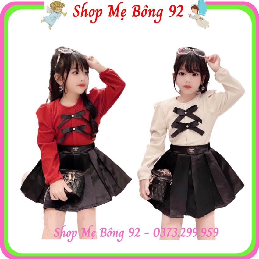 Sét Váy Đầm Thu Đông Áo Cotton Len Chân Váy Tacta Xòe Xếp Ly Bé Gái VB2303 – Shop Mẹ Bông 92