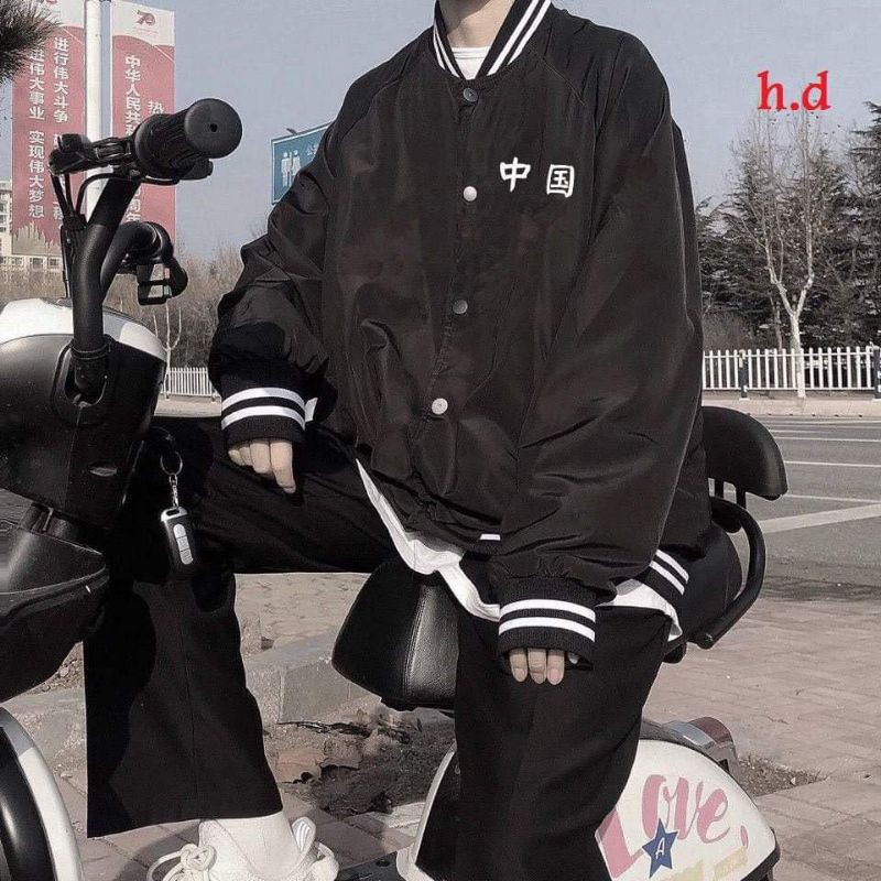 áo khoác bomber gió thu đông nam nữ - áo bomber 2 chữ tàu chất gió - form áo rộng unisex freesize chuẩn ảnh ❤ ˇ ) .