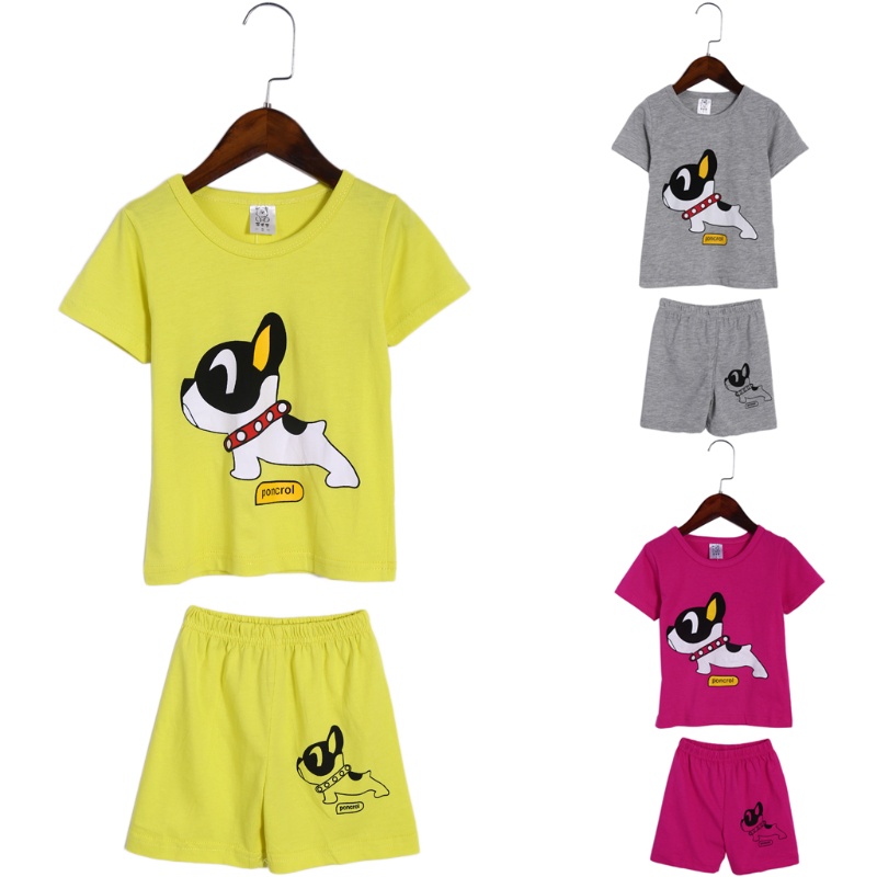 Set Đồ Mùa Hè 2 Món Bằng Vải Cotton In Hình Cún Hoạt Hình Thời Trang Cho Bé Trai