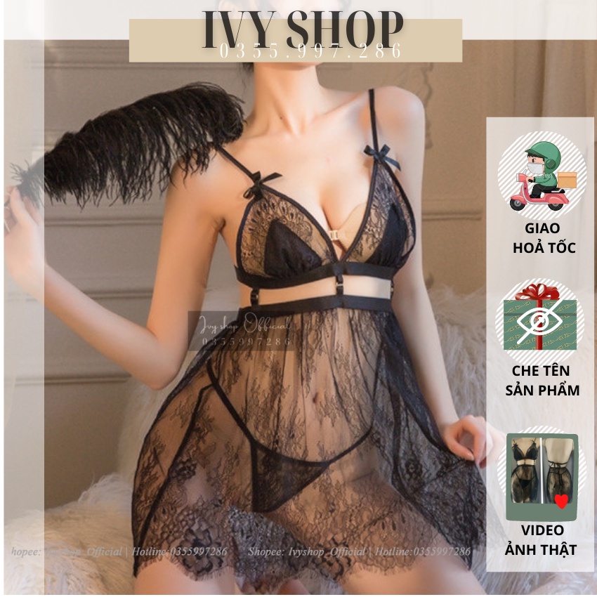 Váy Ngủ Sexy Xuyên Thấu Buộc Dây Hở Lung Freesize, Đầm Ngủ Ren Gợi Cảm - VR1800