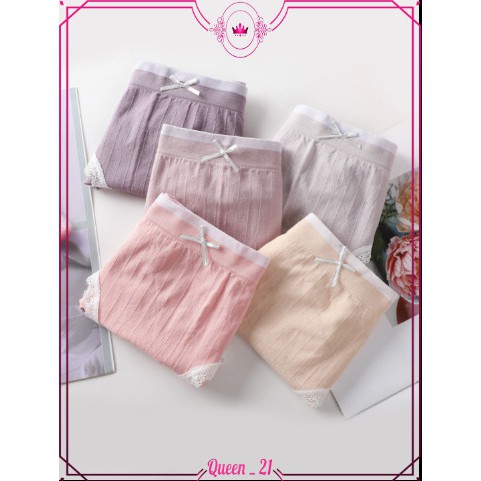 Combo 5 Quần Lót Nữ Cotton Cao Cấp,Quần Lót Nữ Cotton Kháng Khuẩn Phối Viền Ren Đính Nơ | BigBuy360 - bigbuy360.vn