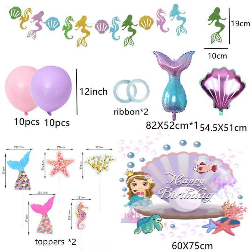 Bộ Bong Bóng Trang Trí Tiệc Sinh Nhật Chủ Đề Nàng Tiên Cá Cho Bé